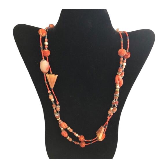 Handcrafted Modern Multi Color And Size Orange Bead Marble Glass Beads Necklace - Picture 9 of 12